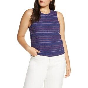 Madewell Woman's Rainbow Stitch Smocked Tank Top In Purple Size XL